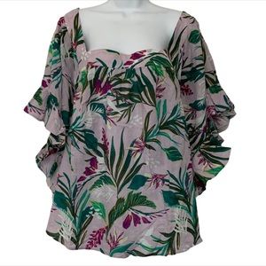 Terra & Sky Tropical Peasant Top 4X NWT
